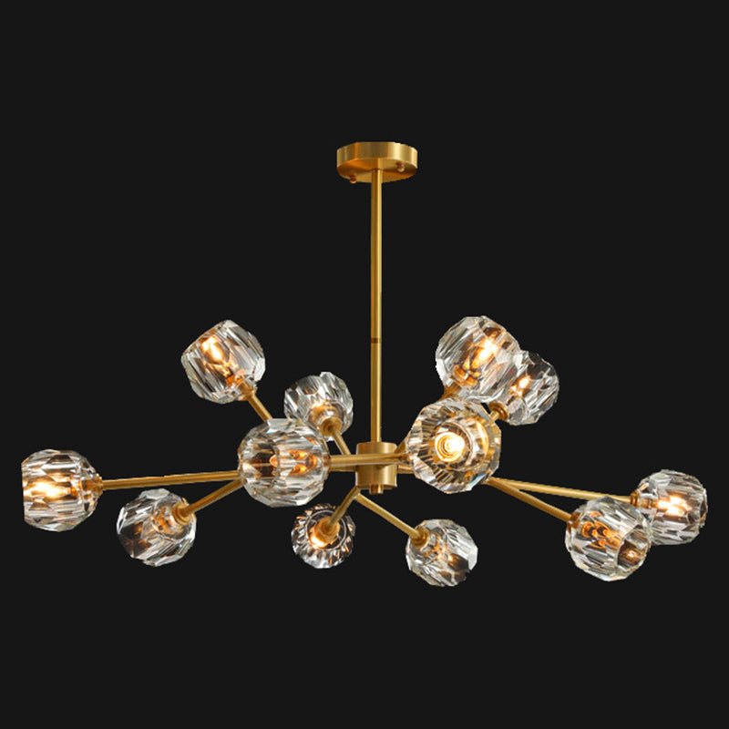 Branch Living Room Suspension Light Metal Artistic Chandelier Light with Faceted Crystal Shade in Gold Clearhalo 'Ceiling Lights' 'Chandeliers' 'Modern Chandeliers' 'Modern' Lighting' 2136436