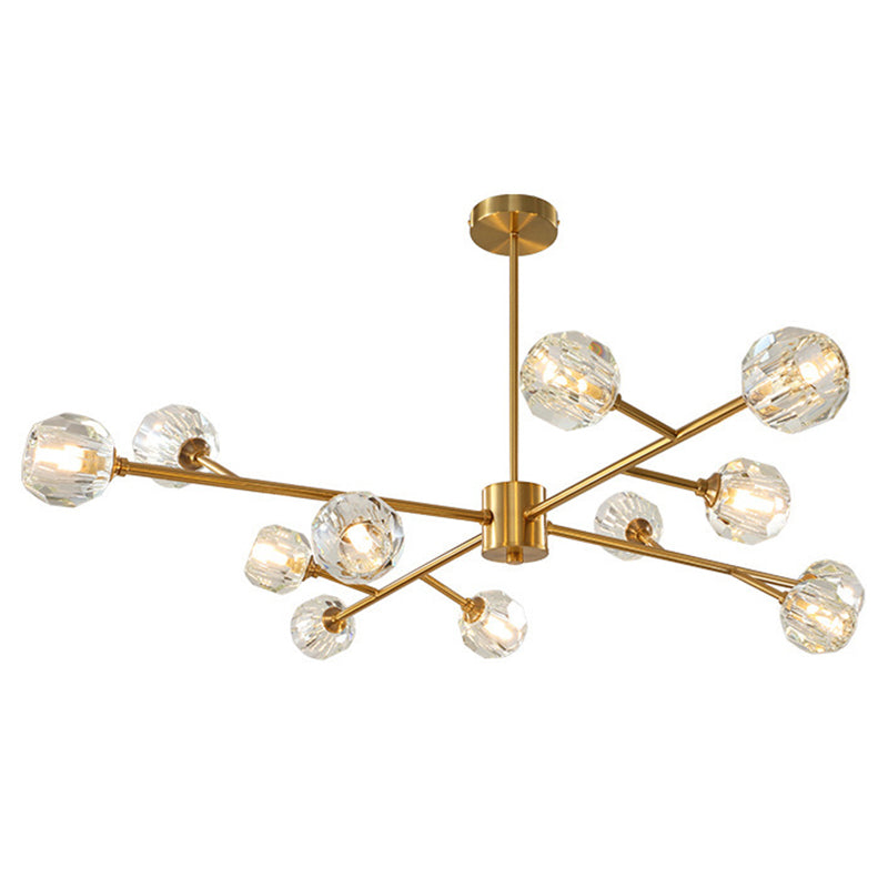 Branch Living Room Suspension Light Metal Artistic Chandelier Light with Faceted Crystal Shade in Gold 12 Gold A Clearhalo 'Ceiling Lights' 'Chandeliers' 'Modern Chandeliers' 'Modern' Lighting' 2136437
