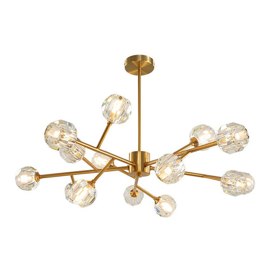Branch Living Room Suspension Light Metal Artistic Chandelier Light with Faceted Crystal Shade in Gold Clearhalo 'Ceiling Lights' 'Chandeliers' 'Modern Chandeliers' 'Modern' Lighting' 2136438