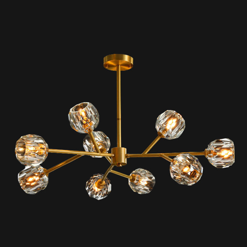 Branch Living Room Suspension Light Metal Artistic Chandelier Light with Faceted Crystal Shade in Gold 9 Gold B Clearhalo 'Ceiling Lights' 'Chandeliers' 'Modern Chandeliers' 'Modern' Lighting' 2136439