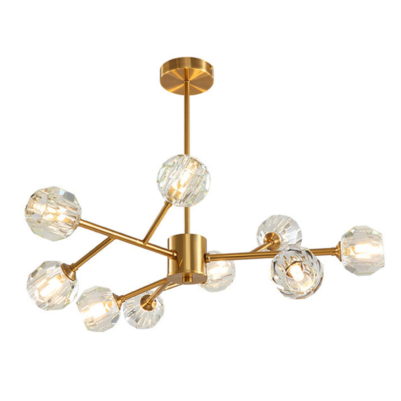 Branch Living Room Suspension Light Metal Artistic Chandelier Light with Faceted Crystal Shade in Gold 9 Gold A Clearhalo 'Ceiling Lights' 'Chandeliers' 'Modern Chandeliers' 'Modern' Lighting' 2136440