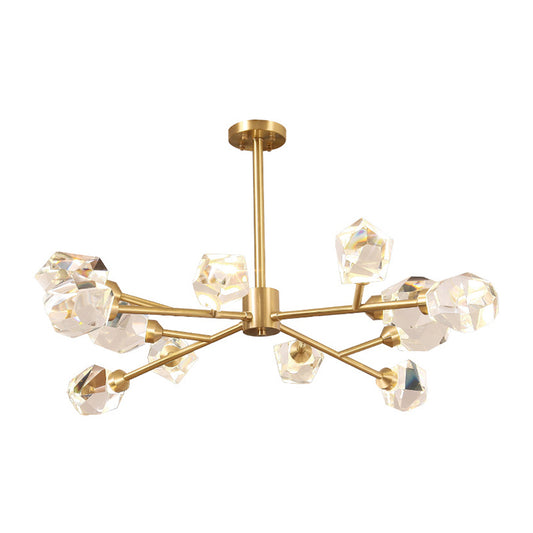 Minimalist Branch Chandelier Lighting Metallic Living Room Pendant Light with Beveled Crystal Shade in Gold Clearhalo 'Ceiling Lights' 'Chandeliers' 'Modern Chandeliers' 'Modern' Lighting' 2136445
