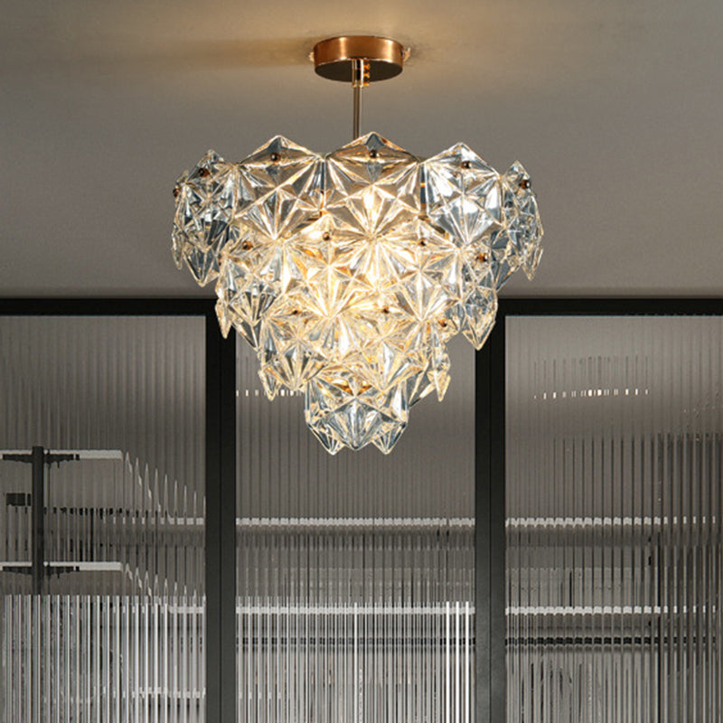 Cone Shaped Ceiling Lighting Postmodern Clear Crystal Living Room Chandelier Light Fixture in Gold Clearhalo 'Ceiling Lights' 'Chandeliers' 'Modern Chandeliers' 'Modern' Lighting' 2136449