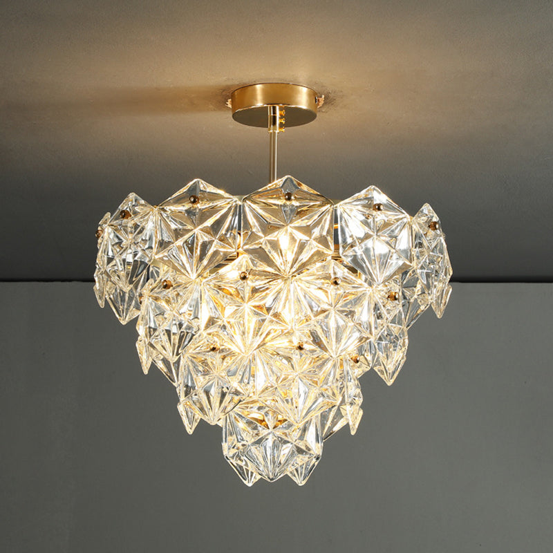 Cone Shaped Ceiling Lighting Postmodern Clear Crystal Living Room Chandelier Light Fixture in Gold Clearhalo 'Ceiling Lights' 'Chandeliers' 'Modern Chandeliers' 'Modern' Lighting' 2136451