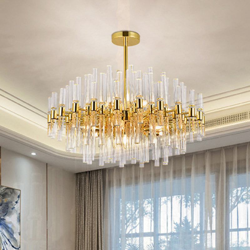 Geometrical Shaped Crystal Rod Chandelier Light Post-Postmodern Gold Pendant Light Fixture Clearhalo 'Ceiling Lights' 'Chandeliers' 'Modern Chandeliers' 'Modern' Lighting' 2136466