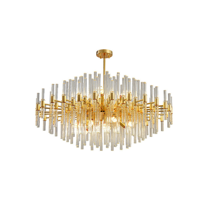 Geometrical Shaped Crystal Rod Chandelier Light Post-Postmodern Gold Pendant Light Fixture Gold 31.5" Round Clearhalo 'Ceiling Lights' 'Chandeliers' 'Modern Chandeliers' 'Modern' Lighting' 2136467