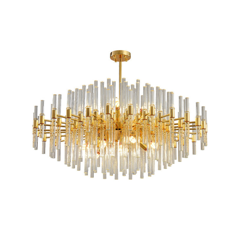 Geometrical Shaped Crystal Rod Chandelier Light Post-Postmodern Gold Pendant Light Fixture Gold 47" Round Clearhalo 'Ceiling Lights' 'Chandeliers' 'Modern Chandeliers' 'Modern' Lighting' 2136468