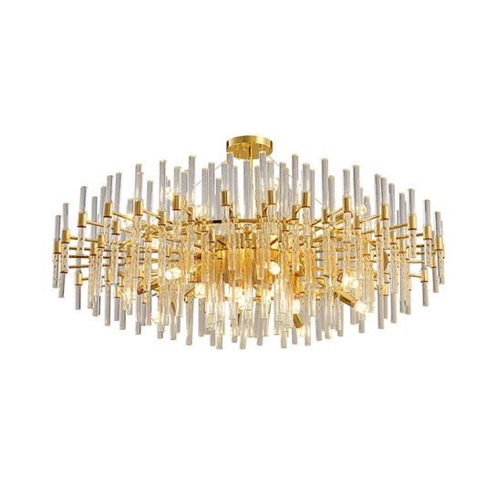 Geometrical Shaped Crystal Rod Chandelier Light Post-Postmodern Gold Pendant Light Fixture Gold 39.5" Round Clearhalo 'Ceiling Lights' 'Chandeliers' 'Modern Chandeliers' 'Modern' Lighting' 2136469