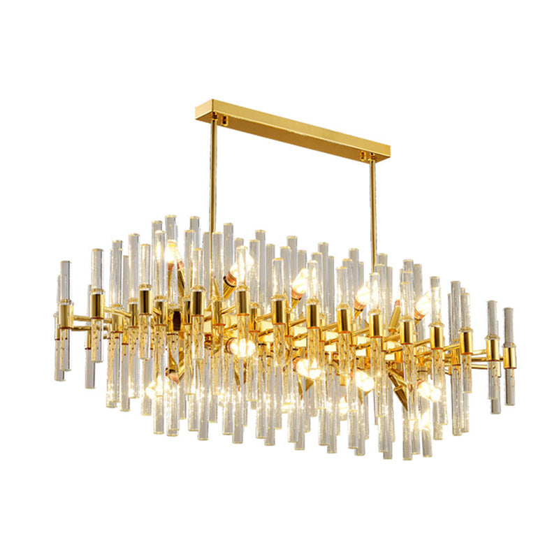 Geometrical Shaped Crystal Rod Chandelier Light Post-Postmodern Gold Pendant Light Fixture Gold 47" Oval Clearhalo 'Ceiling Lights' 'Chandeliers' 'Modern Chandeliers' 'Modern' Lighting' 2136472