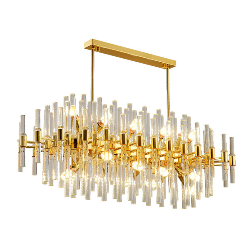 Geometrical Shaped Crystal Rod Chandelier Light Post-Postmodern Gold Pendant Light Fixture Gold 39.5" Oval Clearhalo 'Ceiling Lights' 'Chandeliers' 'Modern Chandeliers' 'Modern' Lighting' 2136473
