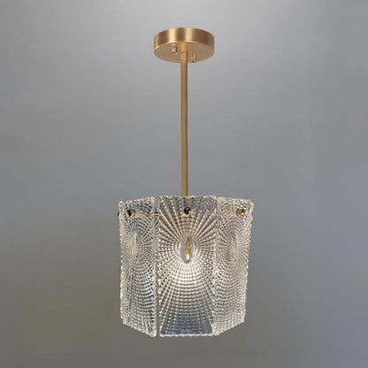 Gold Drum Suspension Light Artistic Clear Carved Glass Chandelier Light for Dining Room Gold 8" Clearhalo 'Ceiling Lights' 'Chandeliers' 'Modern Chandeliers' 'Modern' Lighting' 2136479