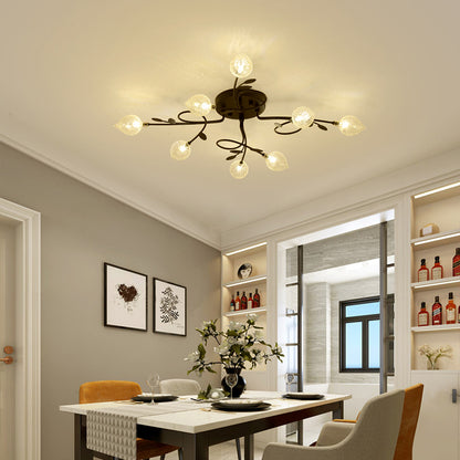 Branch Bubbled Glass Ceiling Lighting Contemporary 8/12/16/20 Lights Black/Gold Flush Mount Ceiling Fixture with Metal Arm 8 Black Clearhalo 'Ceiling Lights' 'Chandeliers' 'Close To Ceiling Lights' 'Close to ceiling' 'Glass shade' 'Glass' 'Semi-flushmount' Lighting' 213648