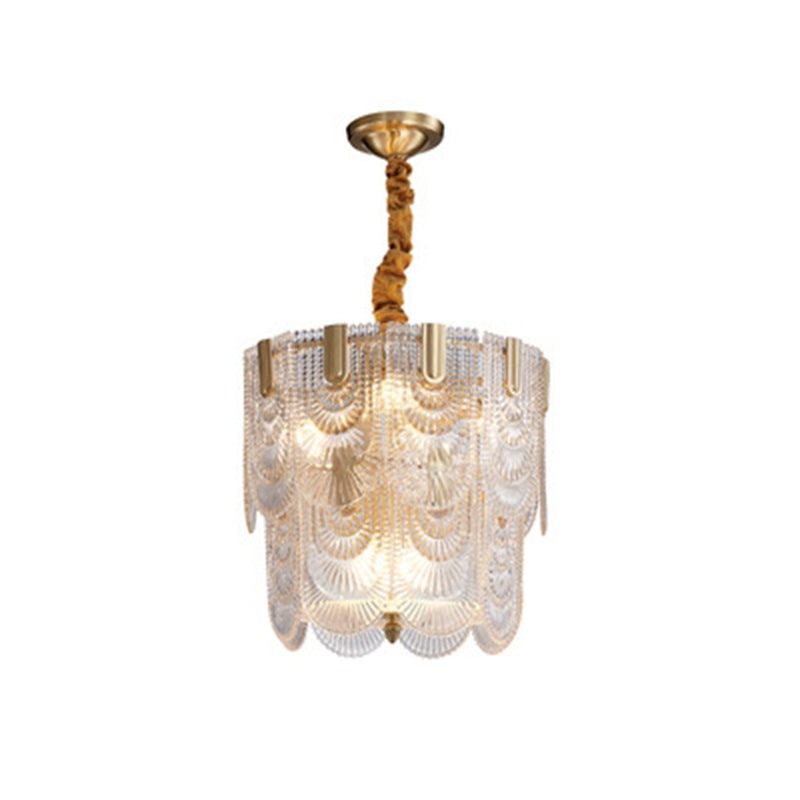 Scalloped Chandelier Lighting Post-Postmodern Ripple Glass Gold Pendant Light for Living Room Gold 2 Tiers 16" Clearhalo 'Ceiling Lights' 'Chandeliers' 'Modern Chandeliers' 'Modern' Lighting' 2136489