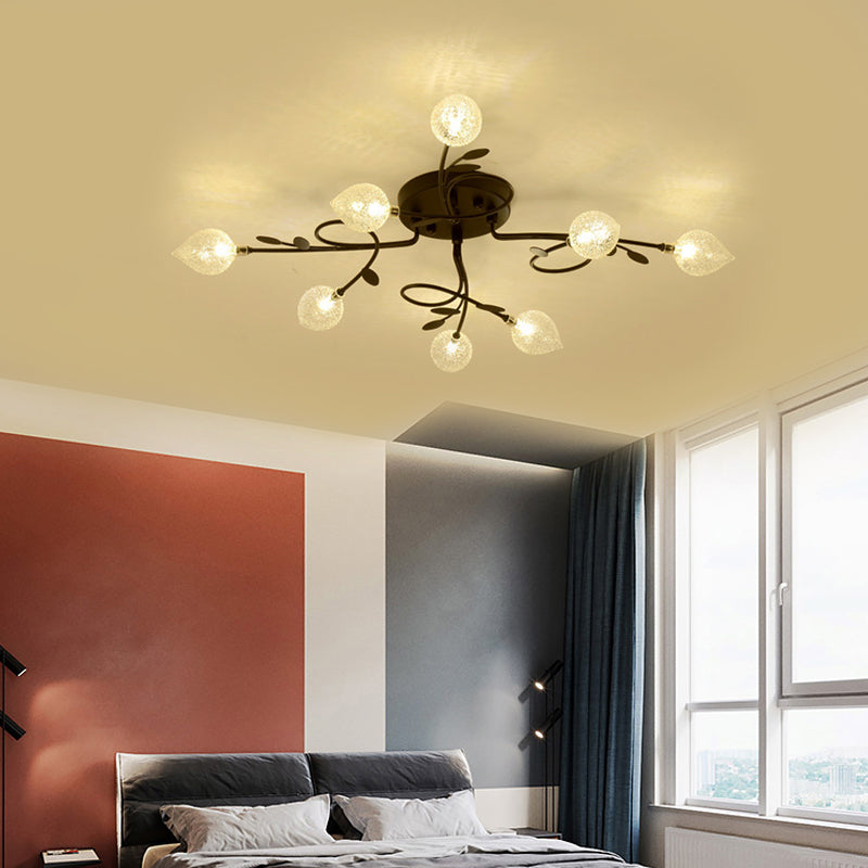 Branch Bubbled Glass Ceiling Lighting Contemporary 8/12/16/20 Lights Black/Gold Flush Mount Ceiling Fixture with Metal Arm Clearhalo 'Ceiling Lights' 'Chandeliers' 'Close To Ceiling Lights' 'Close to ceiling' 'Glass shade' 'Glass' 'Semi-flushmount' Lighting' 213649
