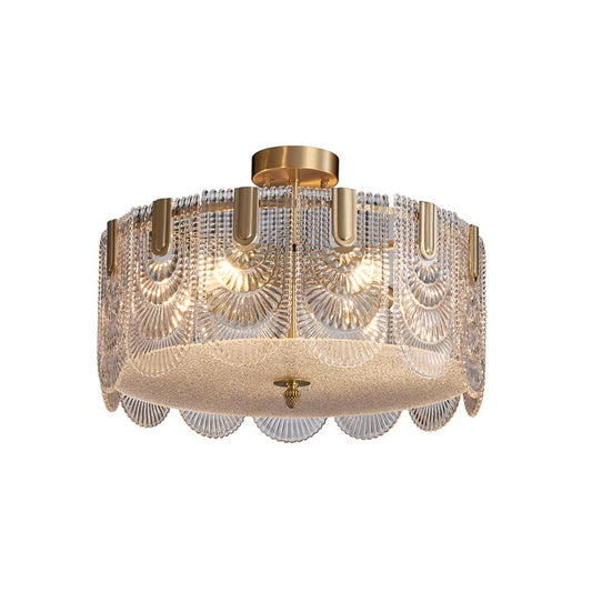 Scalloped Chandelier Lighting Post-Postmodern Ripple Glass Gold Pendant Light for Living Room Gold 1 Tier 20.5" Clearhalo 'Ceiling Lights' 'Chandeliers' 'Modern Chandeliers' 'Modern' Lighting' 2136492