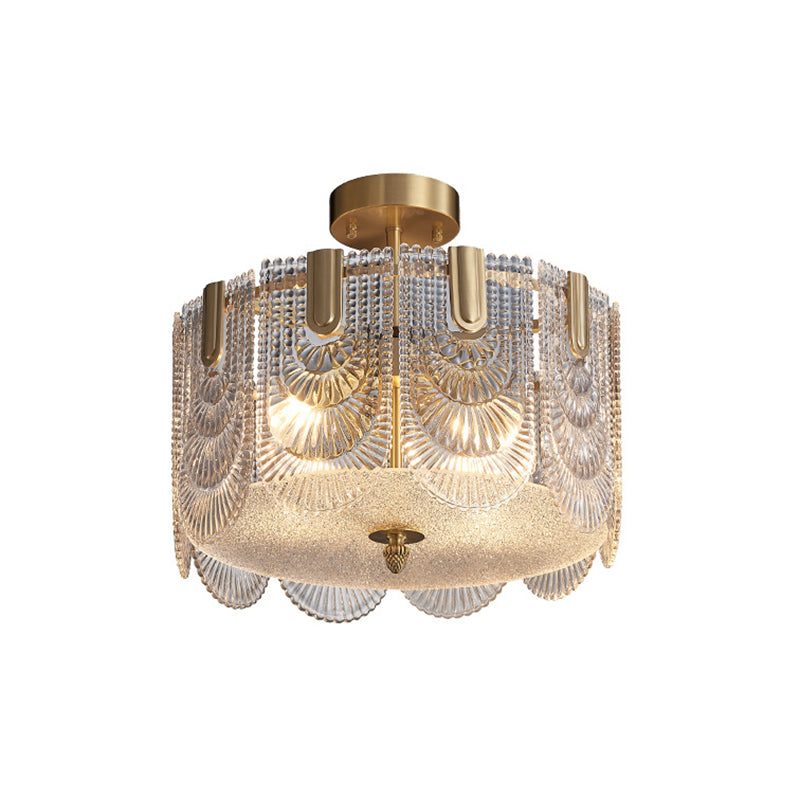 Scalloped Chandelier Lighting Post-Postmodern Ripple Glass Gold Pendant Light for Living Room Gold 1 Tier 16" Clearhalo 'Ceiling Lights' 'Chandeliers' 'Modern Chandeliers' 'Modern' Lighting' 2136493