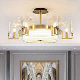 Ginkgo Leaf Shaped Living Room Chandelier Light Ribbed Glass Simplicity Pendant Light Fixture in Gold Gold Small Round Clearhalo 'Ceiling Lights' 'Chandeliers' 'Modern Chandeliers' 'Modern' Lighting' 2136497