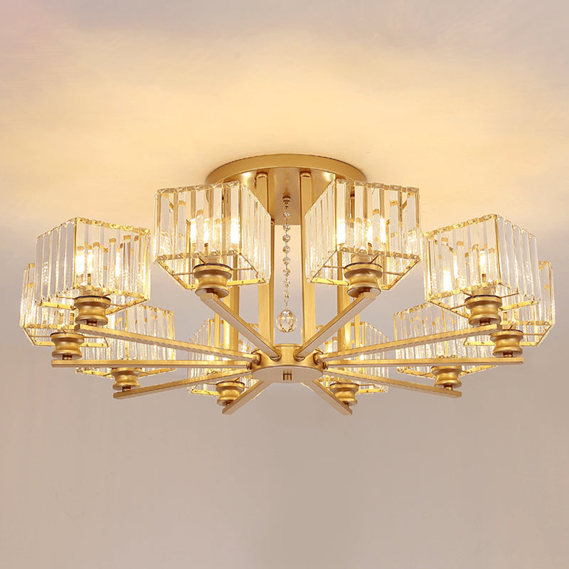 Artistic Radial Suspension Light Metallic Living Room Chandelier Light with K9 Crystal Block Shade 10 Gold Clearhalo 'Ceiling Lights' 'Chandeliers' 'Modern Chandeliers' 'Modern' Lighting' 2136500