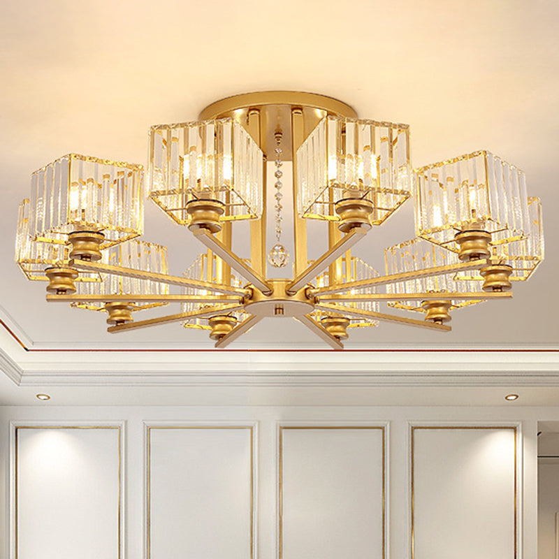 Artistic Radial Suspension Light Metallic Living Room Chandelier Light with K9 Crystal Block Shade Clearhalo 'Ceiling Lights' 'Chandeliers' 'Modern Chandeliers' 'Modern' Lighting' 2136501