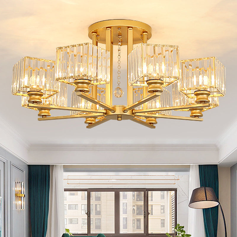 Artistic Radial Suspension Light Metallic Living Room Chandelier Light with K9 Crystal Block Shade 8 Gold Clearhalo 'Ceiling Lights' 'Chandeliers' 'Modern Chandeliers' 'Modern' Lighting' 2136502