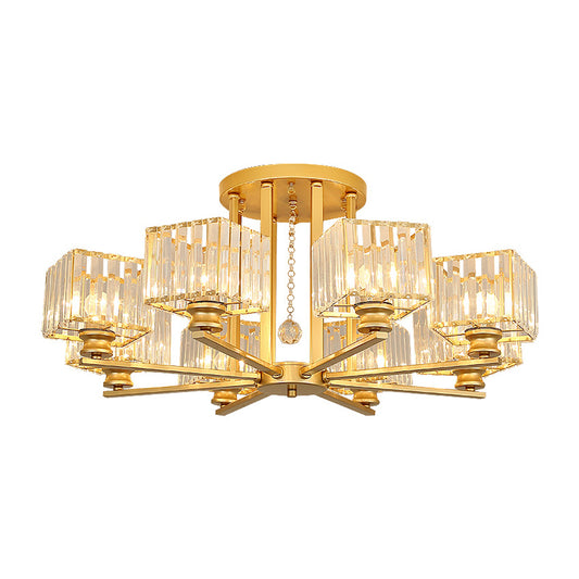Artistic Radial Suspension Light Metallic Living Room Chandelier Light with K9 Crystal Block Shade Clearhalo 'Ceiling Lights' 'Chandeliers' 'Modern Chandeliers' 'Modern' Lighting' 2136503