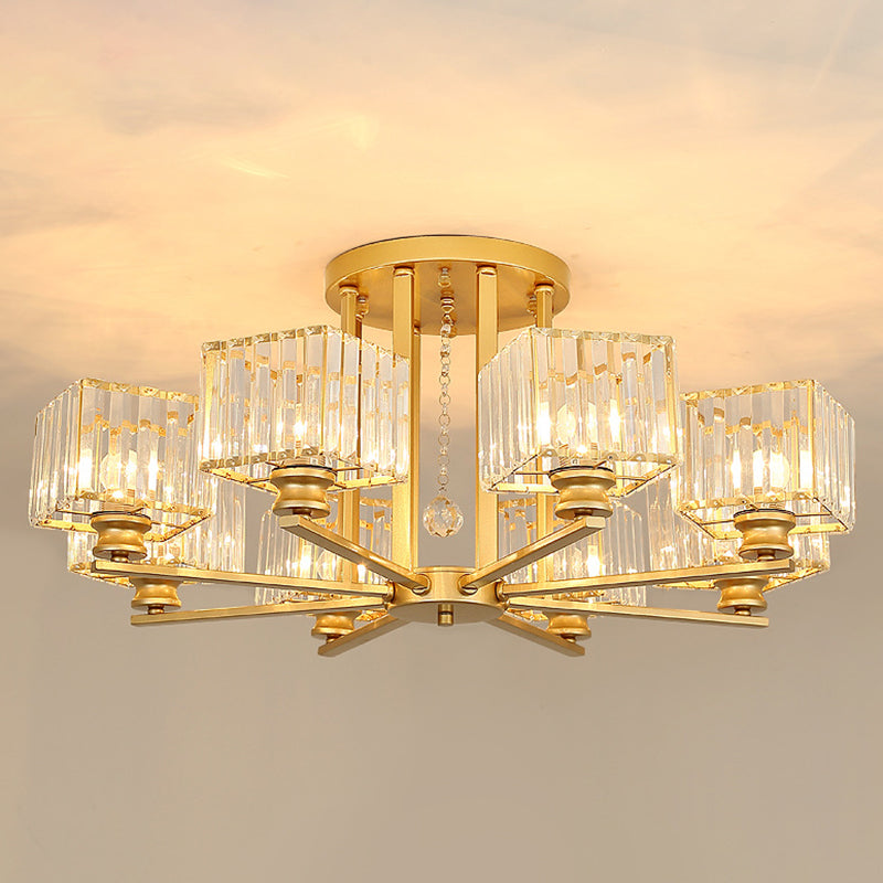 Artistic Radial Suspension Light Metallic Living Room Chandelier Light with K9 Crystal Block Shade Clearhalo 'Ceiling Lights' 'Chandeliers' 'Modern Chandeliers' 'Modern' Lighting' 2136504