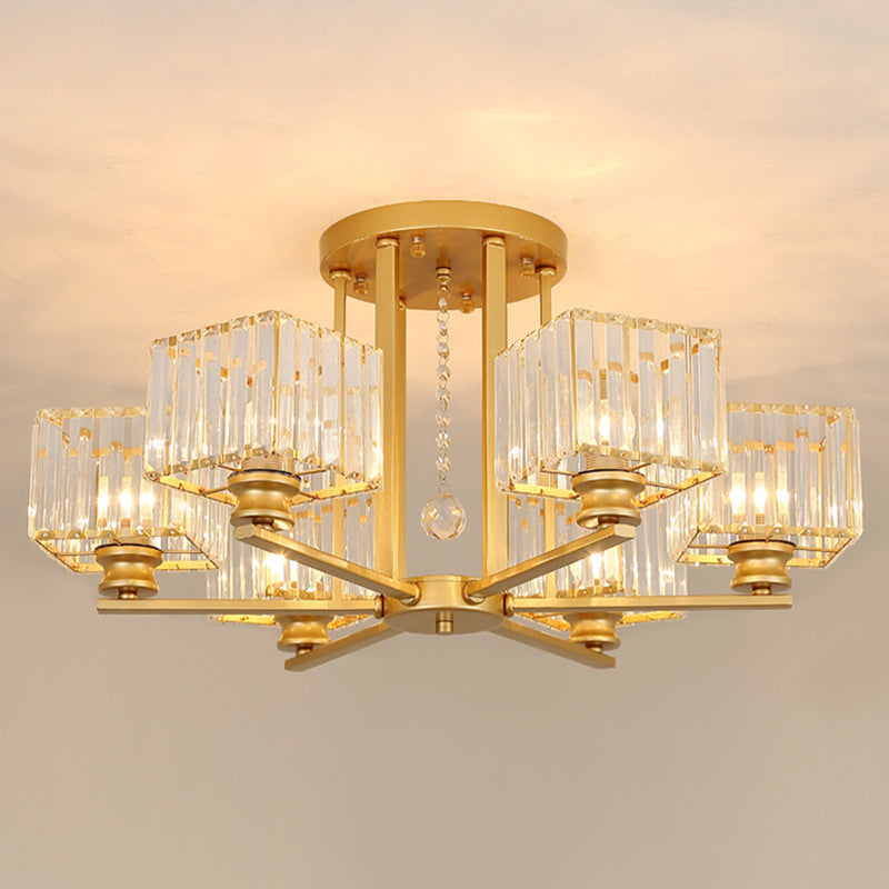 Artistic Radial Suspension Light Metallic Living Room Chandelier Light with K9 Crystal Block Shade 6 Gold Clearhalo 'Ceiling Lights' 'Chandeliers' 'Modern Chandeliers' 'Modern' Lighting' 2136505