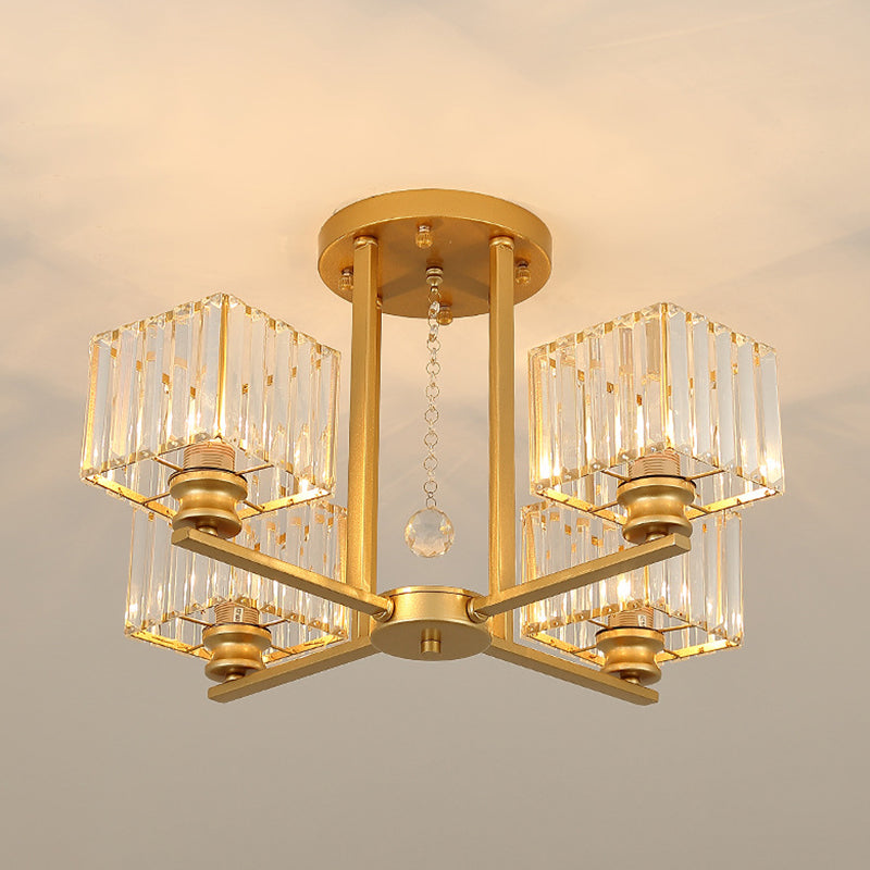 Artistic Radial Suspension Light Metallic Living Room Chandelier Light with K9 Crystal Block Shade 4 Gold Clearhalo 'Ceiling Lights' 'Chandeliers' 'Modern Chandeliers' 'Modern' Lighting' 2136506