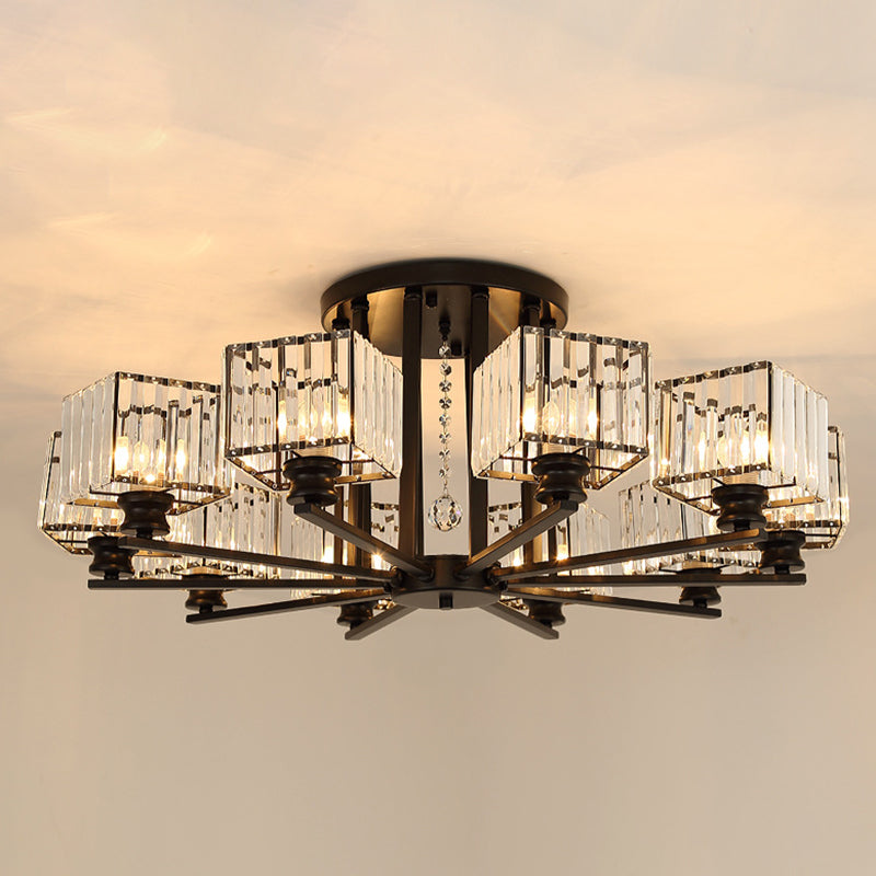 Artistic Radial Suspension Light Metallic Living Room Chandelier Light with K9 Crystal Block Shade 10 Black Clearhalo 'Ceiling Lights' 'Chandeliers' 'Modern Chandeliers' 'Modern' Lighting' 2136507