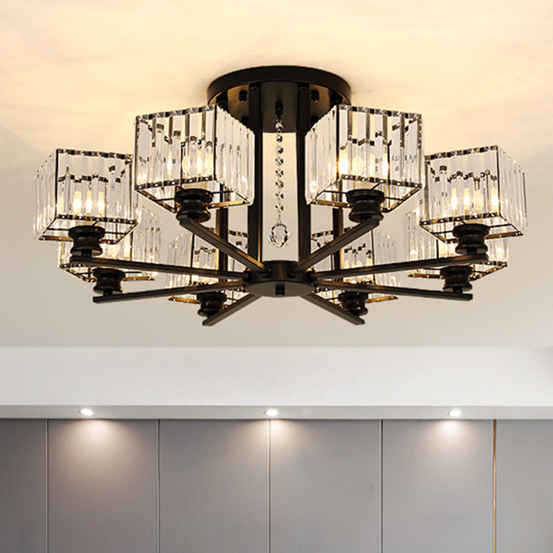 Artistic Radial Suspension Light Metallic Living Room Chandelier Light with K9 Crystal Block Shade 8 Black Clearhalo 'Ceiling Lights' 'Chandeliers' 'Modern Chandeliers' 'Modern' Lighting' 2136508