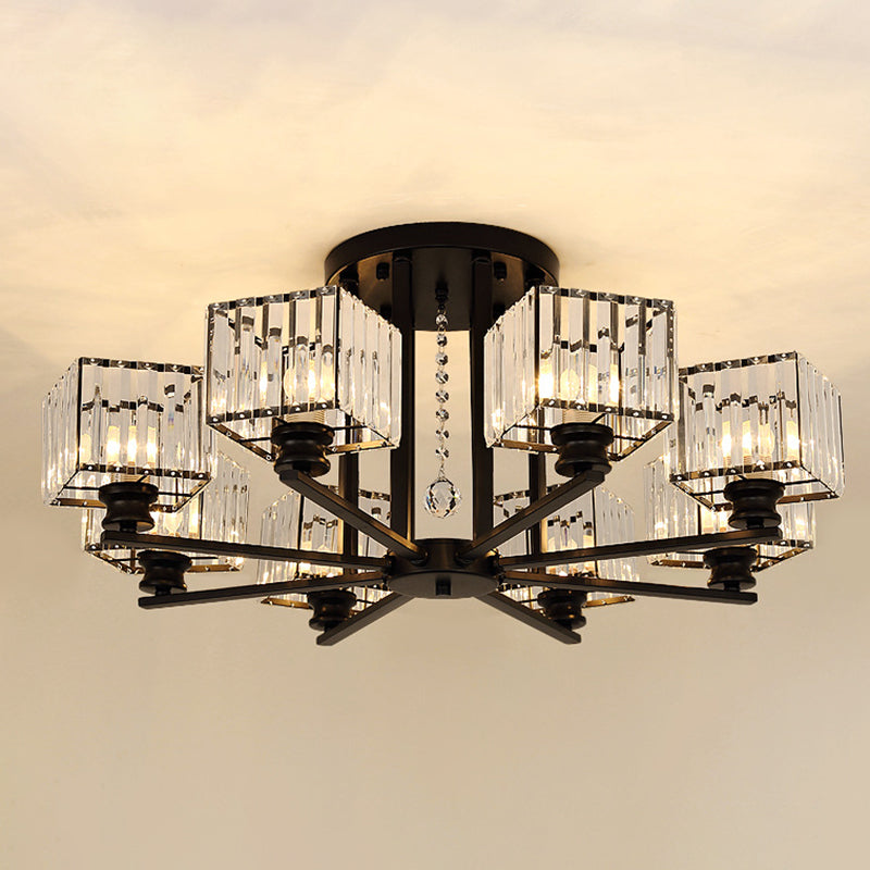 Artistic Radial Suspension Light Metallic Living Room Chandelier Light with K9 Crystal Block Shade Clearhalo 'Ceiling Lights' 'Chandeliers' 'Modern Chandeliers' 'Modern' Lighting' 2136509