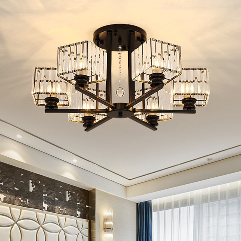 Artistic Radial Suspension Light Metallic Living Room Chandelier Light with K9 Crystal Block Shade 6 Black Clearhalo 'Ceiling Lights' 'Chandeliers' 'Modern Chandeliers' 'Modern' Lighting' 2136510