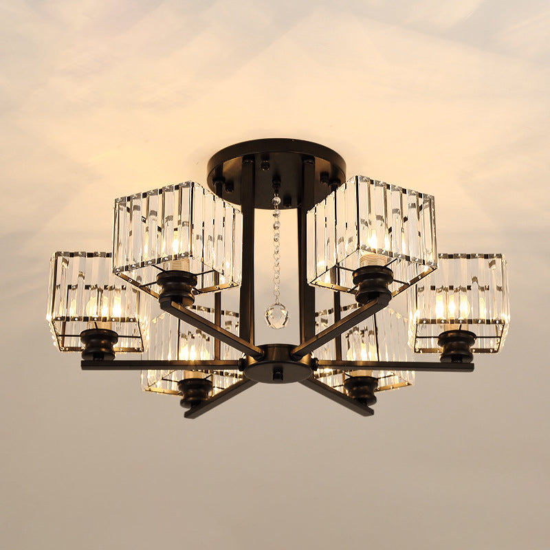 Artistic Radial Suspension Light Metallic Living Room Chandelier Light with K9 Crystal Block Shade Clearhalo 'Ceiling Lights' 'Chandeliers' 'Modern Chandeliers' 'Modern' Lighting' 2136511