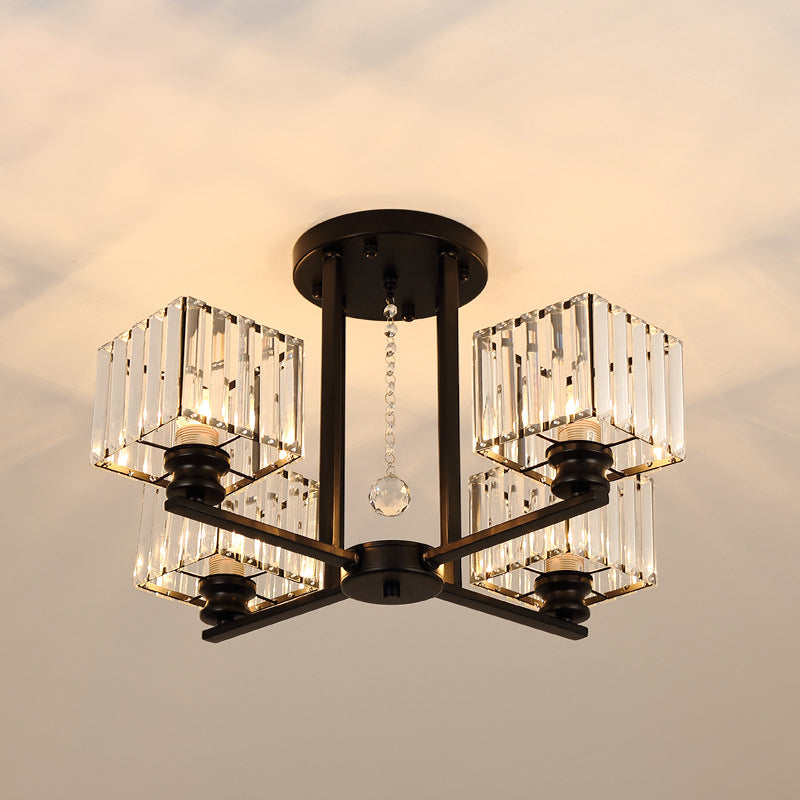 Artistic Radial Suspension Light Metallic Living Room Chandelier Light with K9 Crystal Block Shade 4 Black Clearhalo 'Ceiling Lights' 'Chandeliers' 'Modern Chandeliers' 'Modern' Lighting' 2136512
