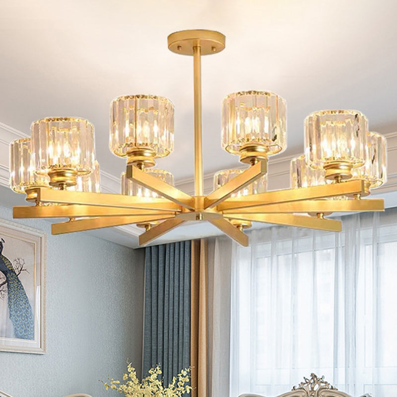 Tri-Prism Crystal Cylindrical Shade Chandelier Pendant Light Post-Modern Hanging Light for Living Room Clearhalo 'Ceiling Lights' 'Chandeliers' 'Modern Chandeliers' 'Modern' Lighting' 2136520
