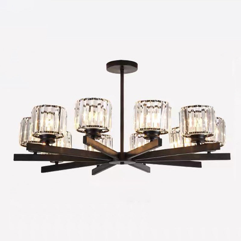 Tri-Prism Crystal Cylindrical Shade Chandelier Pendant Light Post-Modern Hanging Light for Living Room 10 Black Clearhalo 'Ceiling Lights' 'Chandeliers' 'Modern Chandeliers' 'Modern' Lighting' 2136523
