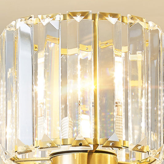 Cylinder Tri-Prism Crystal Chandelier Light Simplicity 3 Bulbs Gold Pendant Light Fixture Clearhalo 'Ceiling Lights' 'Chandeliers' 'Modern Chandeliers' 'Modern' Lighting' 2136533