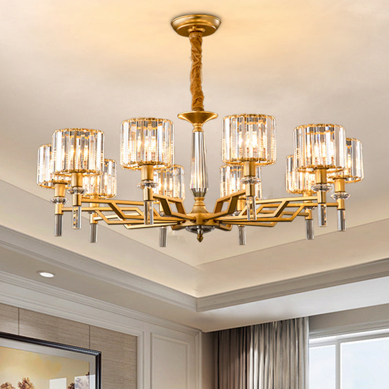 Gold Radiating Suspension Light Artistic Metallic Chandelier Light with K9 Crystal Shade for Living Room 10 Gold Clearhalo 'Ceiling Lights' 'Chandeliers' 'Modern Chandeliers' 'Modern' Lighting' 2136534
