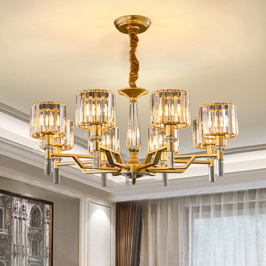 Gold Radiating Suspension Light Artistic Metallic Chandelier Light with K9 Crystal Shade for Living Room 8 Gold Clearhalo 'Ceiling Lights' 'Chandeliers' 'Modern Chandeliers' 'Modern' Lighting' 2136536