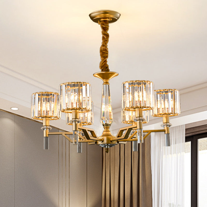 Gold Radiating Suspension Light Artistic Metallic Chandelier Light with K9 Crystal Shade for Living Room 6 Gold Clearhalo 'Ceiling Lights' 'Chandeliers' 'Modern Chandeliers' 'Modern' Lighting' 2136539