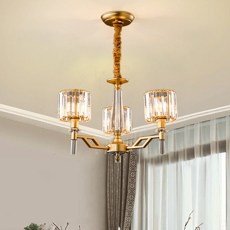 Gold Radiating Suspension Light Artistic Metallic Chandelier Light with K9 Crystal Shade for Living Room 3 Gold Clearhalo 'Ceiling Lights' 'Chandeliers' 'Modern Chandeliers' 'Modern' Lighting' 2136541