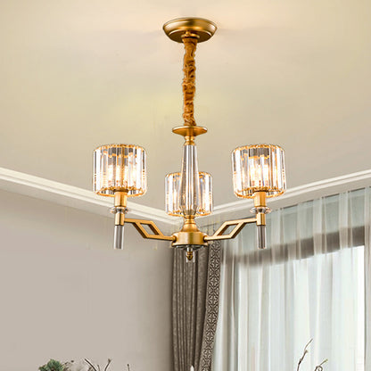 Gold Radiating Suspension Light Artistic Metallic Chandelier Light with K9 Crystal Shade for Living Room 3 Gold Clearhalo 'Ceiling Lights' 'Chandeliers' 'Modern Chandeliers' 'Modern' Lighting' 2136541