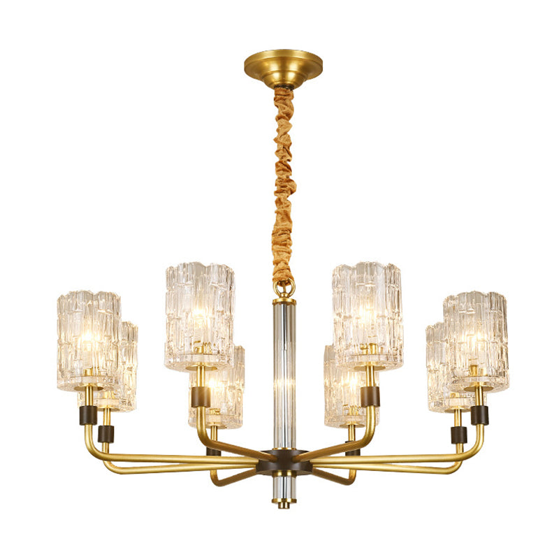 Cylinder Shade Chandelier Lighting Minimalist Prismatic Crystal Gold Pendant Light Clearhalo 'Ceiling Lights' 'Chandeliers' 'Modern Chandeliers' 'Modern' Lighting' 2136549