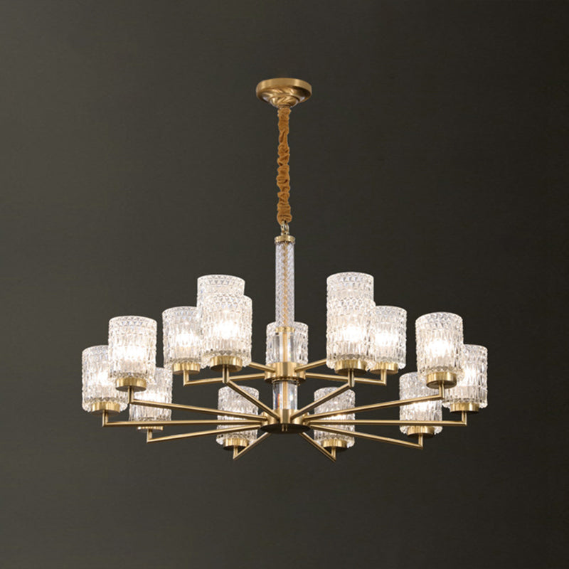 Post-Modern Cylindrical Chandelier Pendant Light Beveled Crystal Living Room Hanging Light in Gold Clearhalo 'Ceiling Lights' 'Chandeliers' 'Modern Chandeliers' 'Modern' Lighting' 2136561