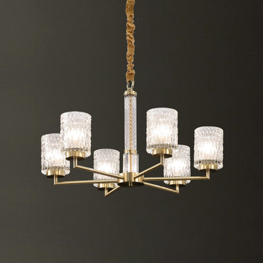 Post-Modern Cylindrical Chandelier Pendant Light Beveled Crystal Living Room Hanging Light in Gold Clearhalo 'Ceiling Lights' 'Chandeliers' 'Modern Chandeliers' 'Modern' Lighting' 2136566