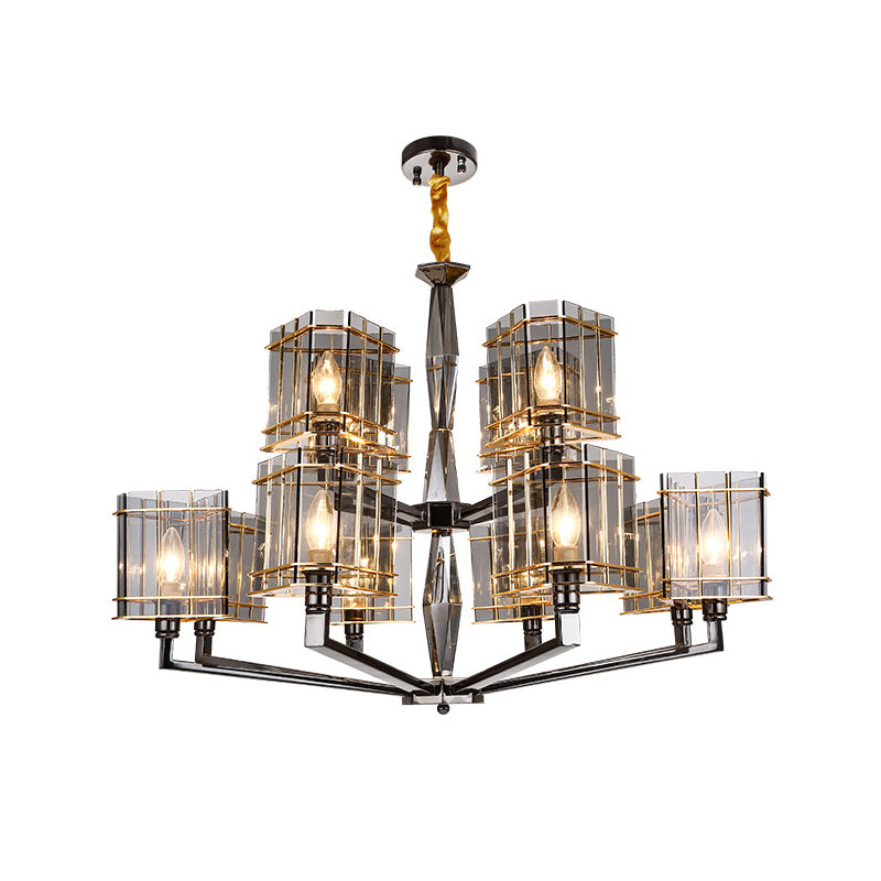 Smoke Glass Triangular Suspension Light Artistic Black Chandelier Light for Dining Room 12 Black Clearhalo 'Ceiling Lights' 'Chandeliers' 'Modern Chandeliers' 'Modern' Lighting' 2136576