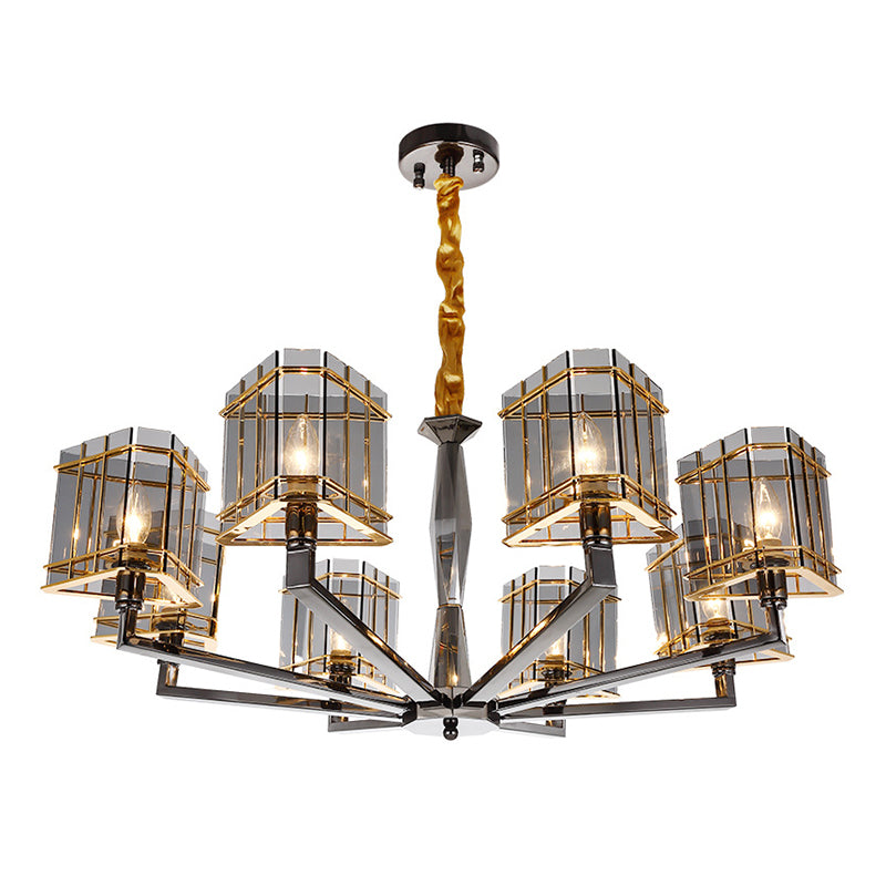 Smoke Glass Triangular Suspension Light Artistic Black Chandelier Light for Dining Room 8 Black Clearhalo 'Ceiling Lights' 'Chandeliers' 'Modern Chandeliers' 'Modern' Lighting' 2136578