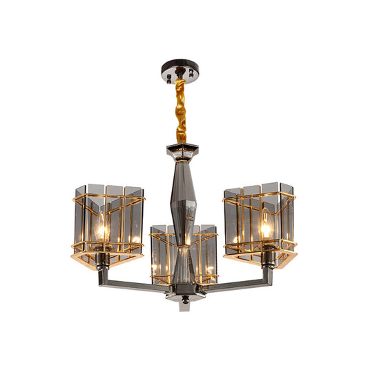 Smoke Glass Triangular Suspension Light Artistic Black Chandelier Light for Dining Room 3 Black Clearhalo 'Ceiling Lights' 'Chandeliers' 'Modern Chandeliers' 'Modern' Lighting' 2136581