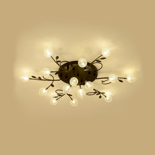 Branch Bubbled Glass Ceiling Lighting Contemporary 8/12/16/20 Lights Black/Gold Flush Mount Ceiling Fixture with Metal Arm Clearhalo 'Ceiling Lights' 'Chandeliers' 'Close To Ceiling Lights' 'Close to ceiling' 'Glass shade' 'Glass' 'Semi-flushmount' Lighting' 213658