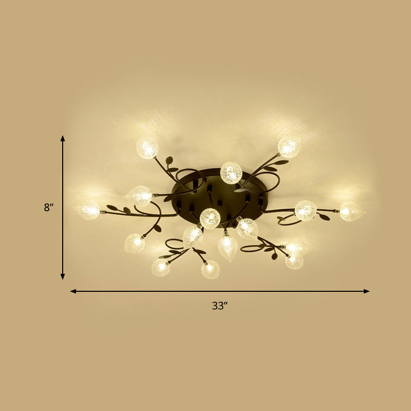Branch Bubbled Glass Ceiling Lighting Contemporary 8/12/16/20 Lights Black/Gold Flush Mount Ceiling Fixture with Metal Arm Clearhalo 'Ceiling Lights' 'Chandeliers' 'Close To Ceiling Lights' 'Close to ceiling' 'Glass shade' 'Glass' 'Semi-flushmount' Lighting' 213659